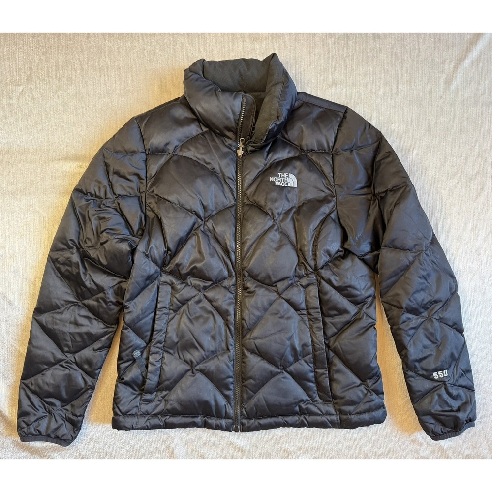 The North Face 550 Down Puffer Jacket Coat Black Quilted Insulated Womens Medium